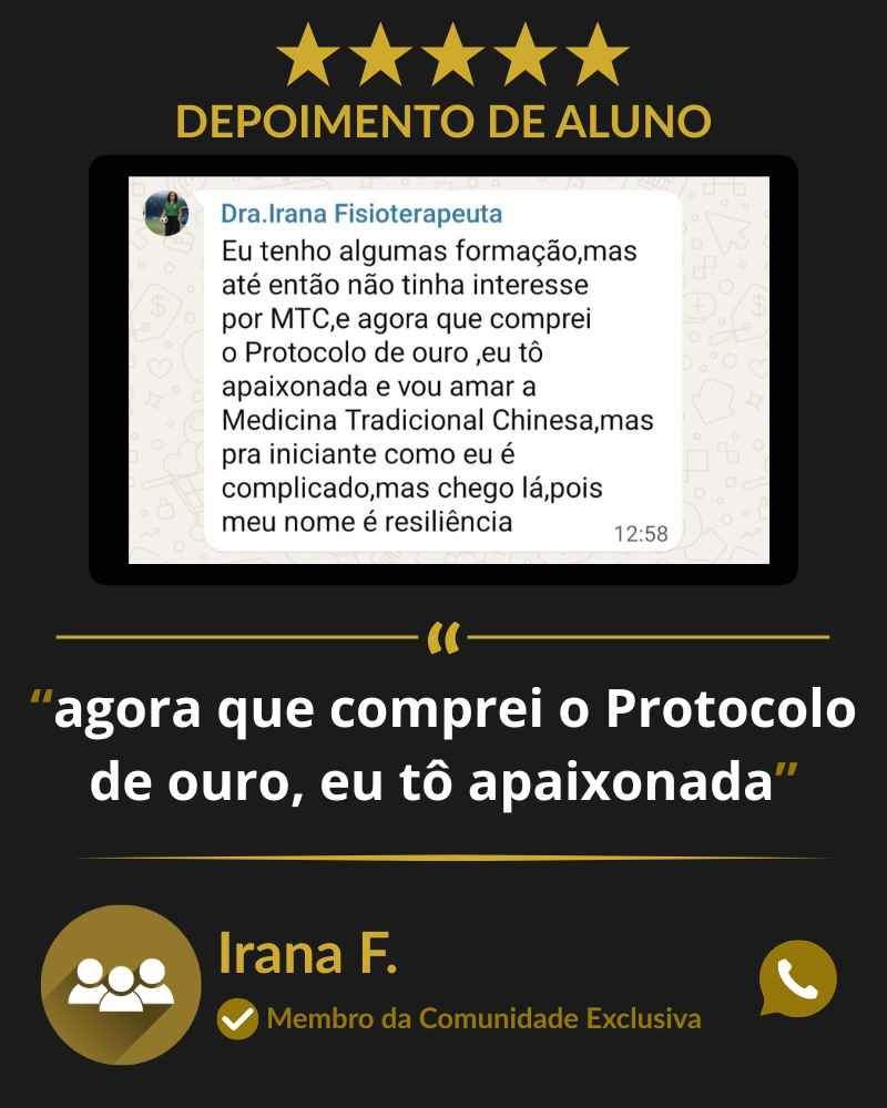 Depoimento de aluno da Comunidade Exclusiva do e-book Protocolos de Ouro da Acupuntura Chinesa.