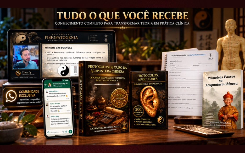 Conteúdos e materiais incluídos no Protocolos de Ouro da Acupuntura Chinesa.