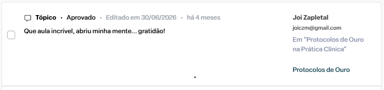 Depoimento de Joi Zapletal, aluna do Protocolos de Ouro da Acupuntura Chinesa: “Que aula incrível, abriu minha mente... gratidão!”